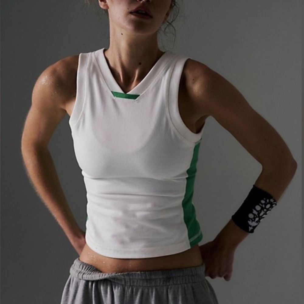 NWOT Free people Powerwalk Tank white and green size XS